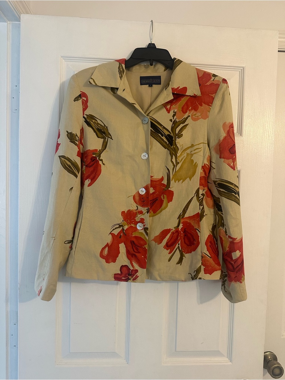 Herman Geist Floral Button-Front Blazer in Cream with Red Accents